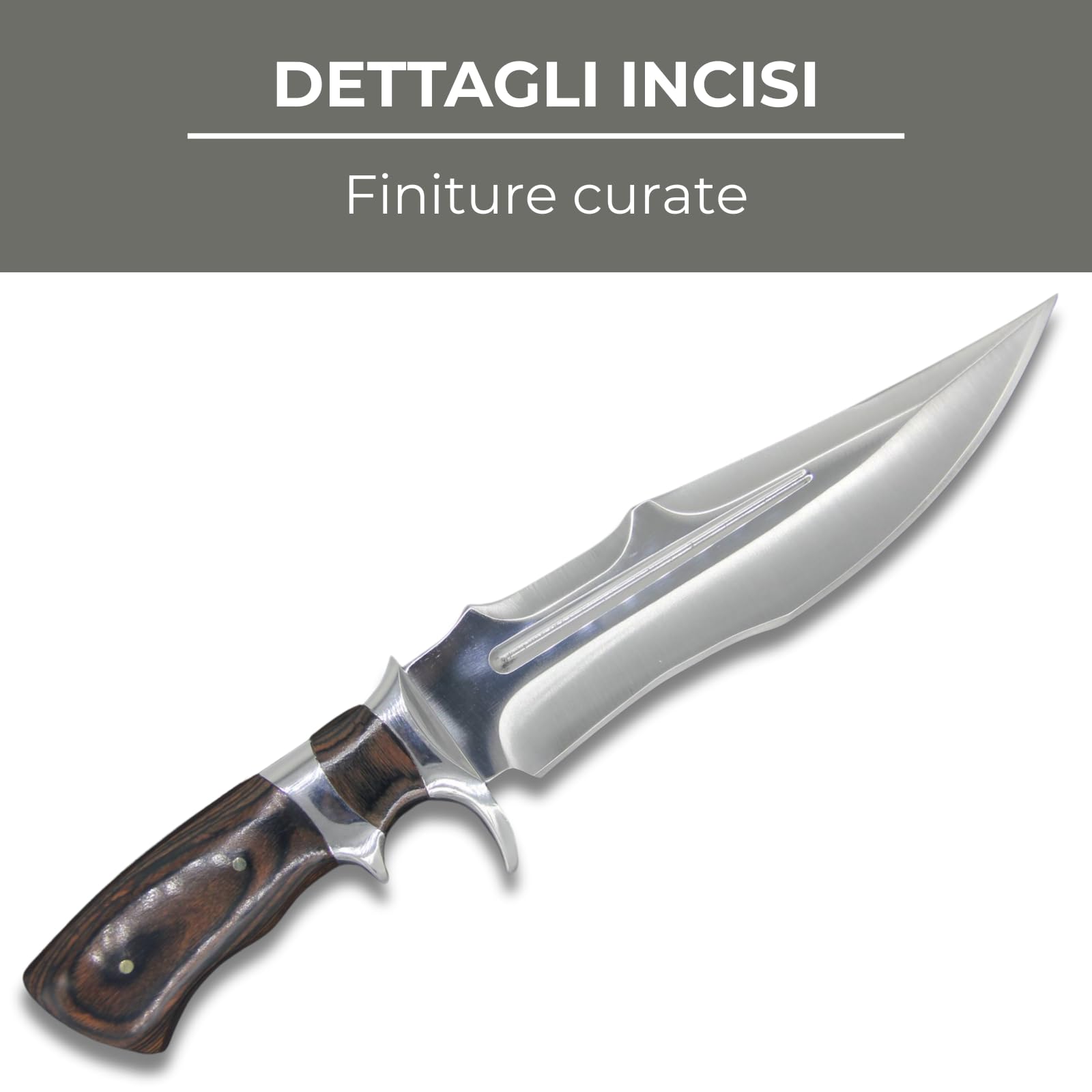 Generico Coltello da Caccia Lama Fissa in Acciaio con Manico in Legno e Fodero Incluso – Idea regalo – Coltello Outdoor per Caccia Campeggio ed Escursionismo – Modello 04