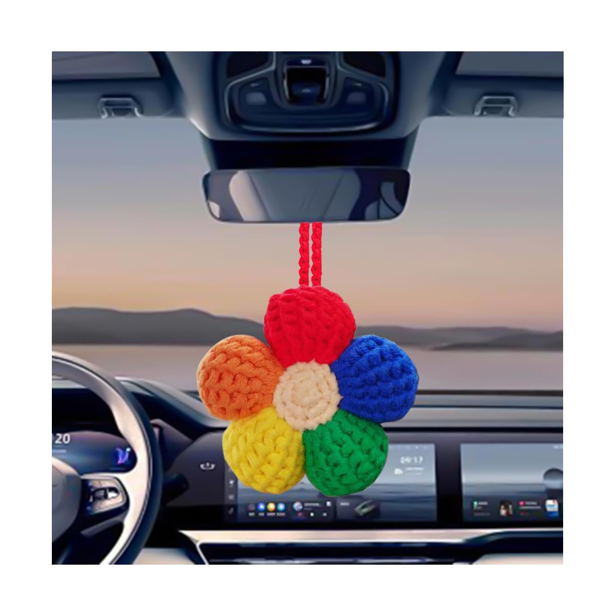Car Rear View Mirror Hanging Charm, Adjustable Handmade Cute Daisy Flower Automotive Pendant Decor Charms Hanging Ornament Keychain for Women, Universal for SUV Truck RV(Style J)
