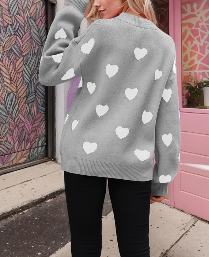 Image of Women's Valentines Pullover Sweaters Cute Hearts Long Sleeve Crewneck Knitted Y2k Sweaters Kawaii Aesthetic Clothes