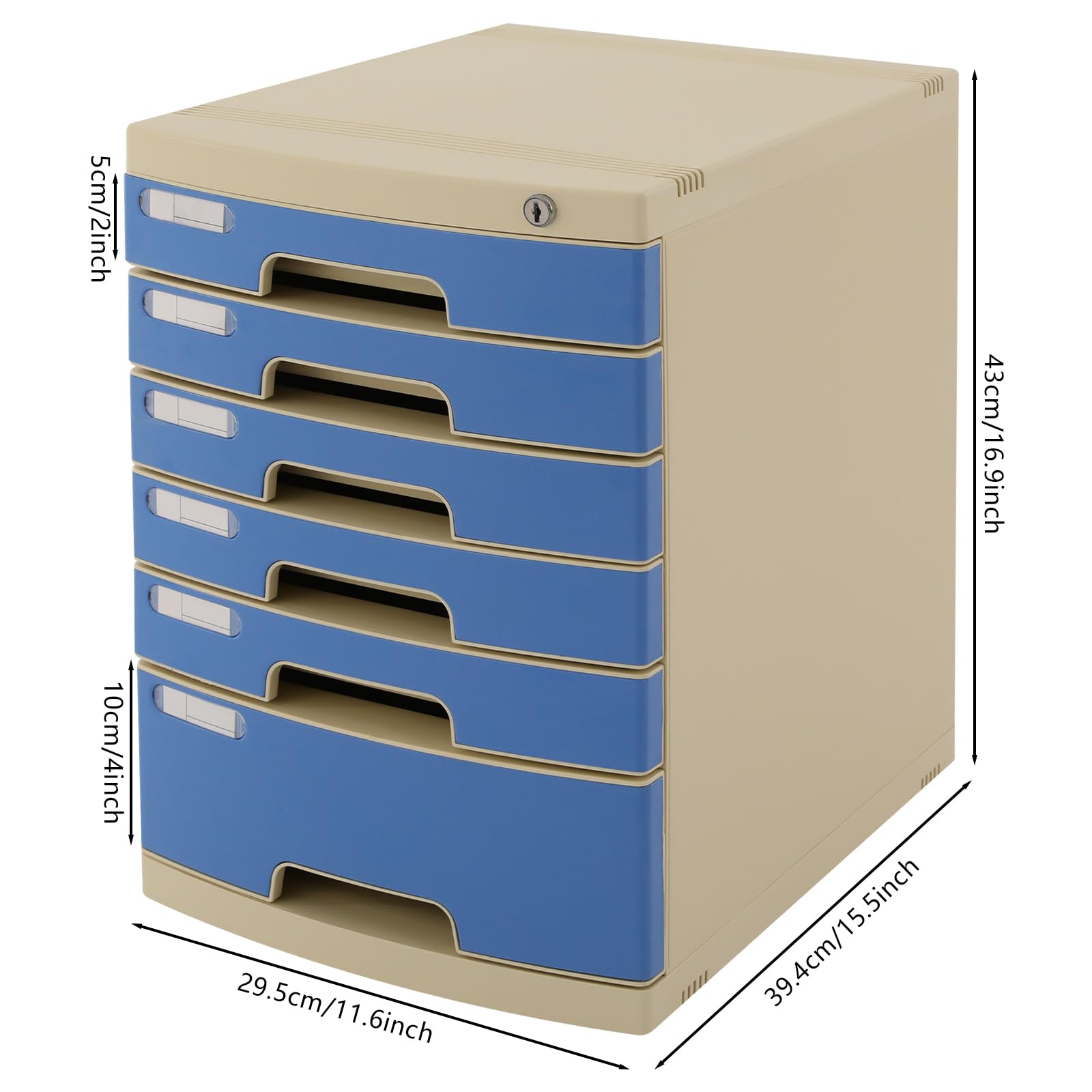 Organizzatore per cassetti da scrivania, in plastica, 6 ripiani, con serratura, per ufficio e casa, per documenti A4, 15,4 x 11,5 x 16,6 pollici (blu)