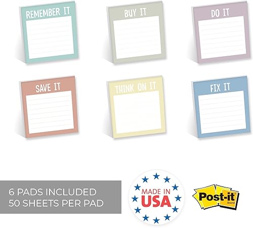 Miniatura 2 de Colorful to Do - Juego de 6 blocs de notas adhesivas inspiradoras y reposicionables, 3 x 3 pulgadas, fabricado en los Estados Unidos