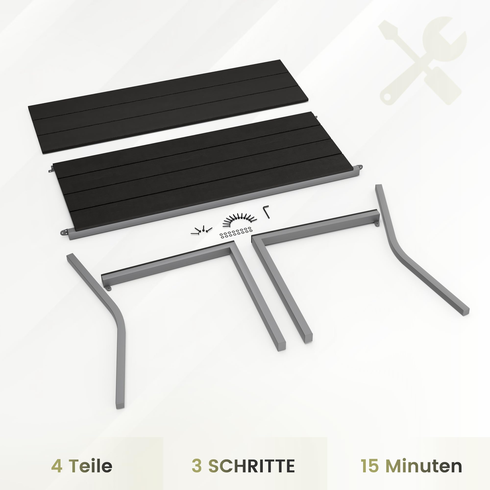 UDPATIO Gartenbank Wetterfeste in Holzoptik, Metall Sitzbank Outdoor für Balkon & Garten, Parkbank 2–3 Sitzer,Stabile Balkonbank mit Rücken & Armlehnen, Hellgrau