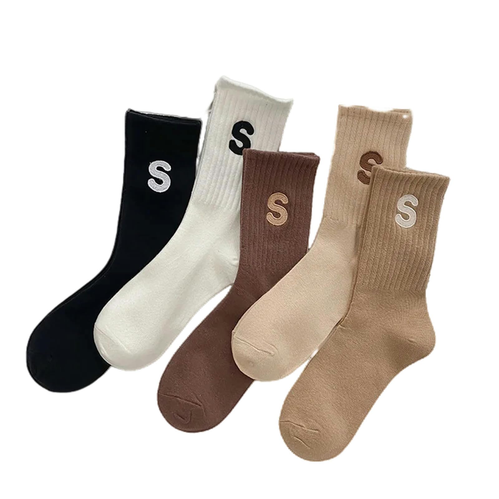Calcetines Hombre Carta Autumn Winter Women'S Calcets Kawaii Ladies Calcetines De Algodón Color Sólido Unisex