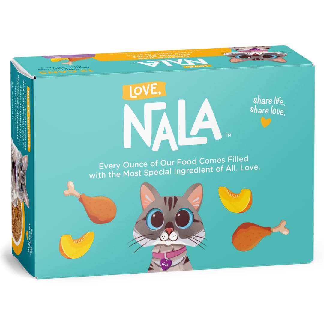 LOVE, NALA - Natural Adult Cat Wet Food - FLAKED Chicken with Pumpkin in Broth - Grain Free, Non-GMO, Digestive Fiber, Vitamins, Minerals - 12 Pack 2.4 lbs.