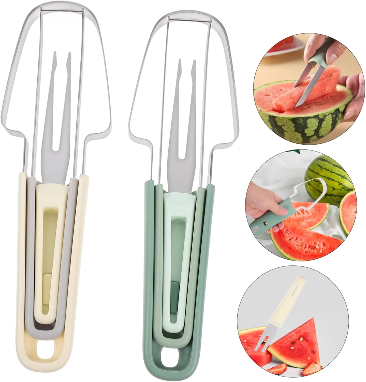2 Sets Stainless Steel Watermelon Cutter Fruit Slicer for Kitchen Use