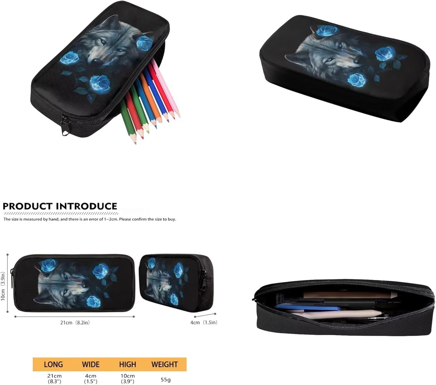 Wolf Backpack for Girls Kids Backpack with Lunch Box Water Bottle Pouch and Big Pencil Case 4PCS Set Bookbag with Front Pocket for School Teens 17" Large Capacity School Bag with Side Pocket