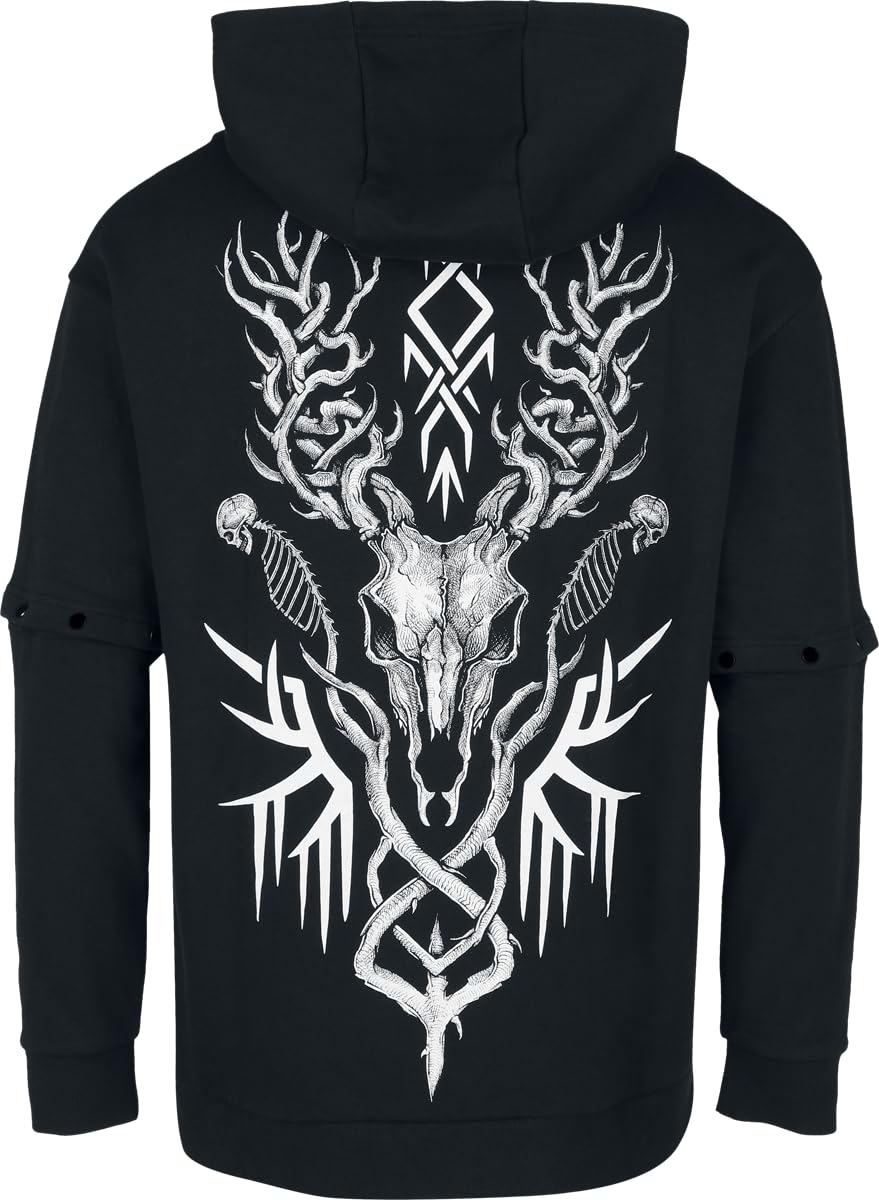 Black Premium by EMP Uomo Felpa Nera con Cappuccio, Stampa con Simbolo e Dettaglio Rimovibile