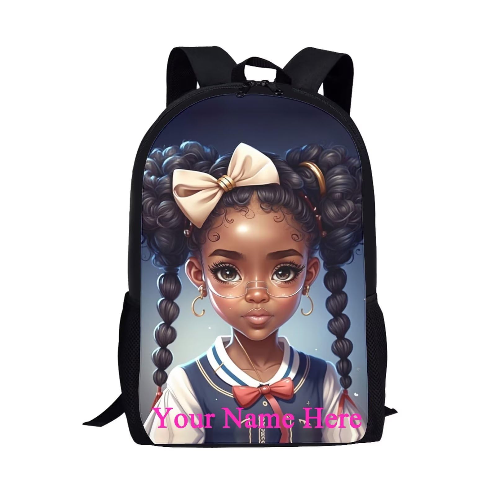 ZOUTAIRONG Custom Name American Black Girls Backpack for School Teens Bookbag Little Girls Elementary Middle School Bag Pack for Kids Ages 6-8 8-12