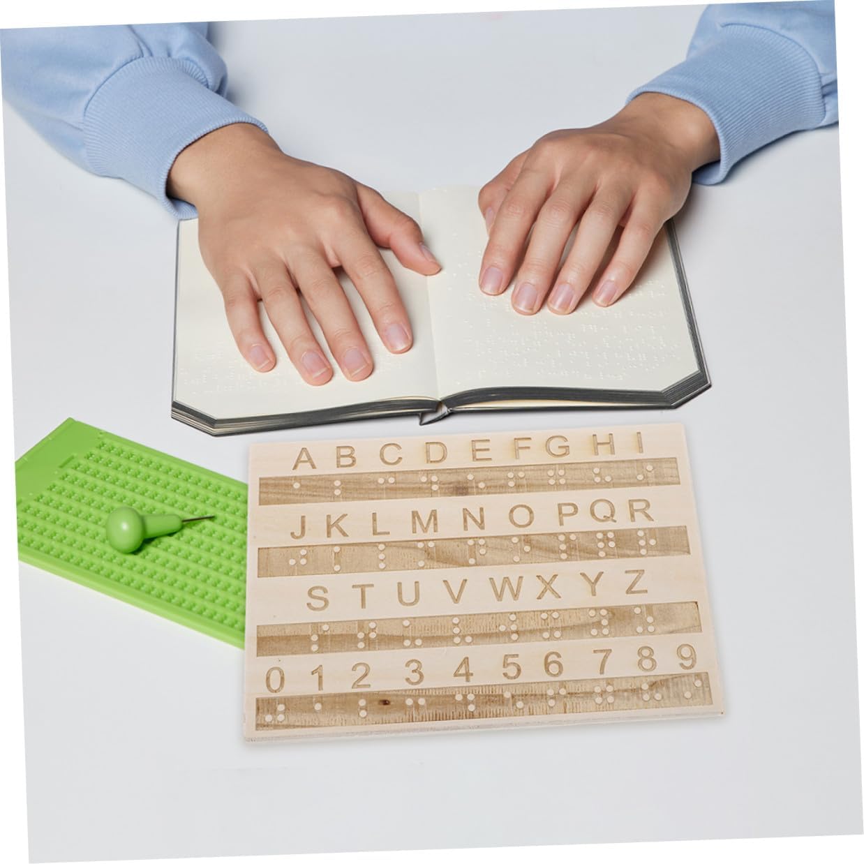 Balacoo 2 Pcs Compact Wooden Braille Alphabet Board with Raised Carved Dots Braille Learning Fingerboard for Blind and Visually Impaired Lightweight Educational Tool for Classroom and Home