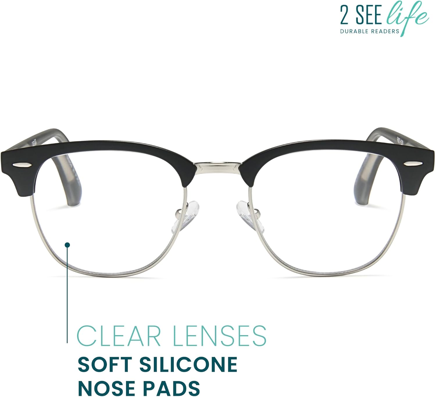 2SeeLife Premium Half Rim Reading Glasses Women & Men - Fits all Face Shapes, Metal & Sturdy Readers, Spring Hinges