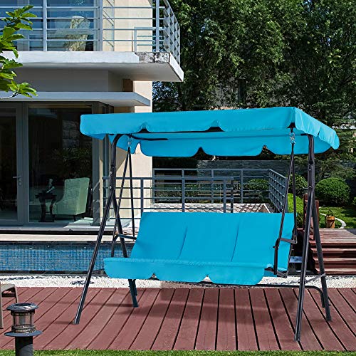 image for Mcombo 3-Person Outdoor Patio Swing Chair, Convertible Canopy Hanging 