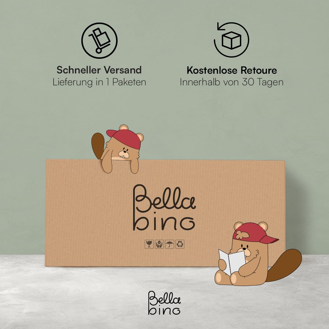 Bellabino Bia Kinderbett 90x200 cm – Hausbett mit Rausfallschutz & Lattenrost – Montessori Kinder Bett aus Massivholz Kiefer – Kinderhausbett für Jungen und Mädchen in Weiß