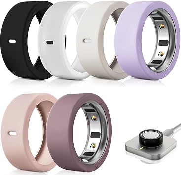 Compatible with Oura Ring Gen 4/4 Ceramic/Gen 3/Ultrahuman Rings Cover | M for 8 9 10 11-Ultra-Thin Silicone for Oura Ring Cover Working Out Accessories Men Women, Direct Charging with Cover-6 Pack