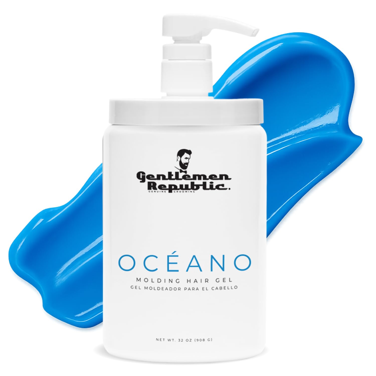 Oceano Men's Hair Gel 32oz W/Pump - Strong Touchable Hold and High Shine Styling Gel for Hair, 100% Alcohol-Free Professional Formula with Fresh Scent, Mens Hair Product Made in USA