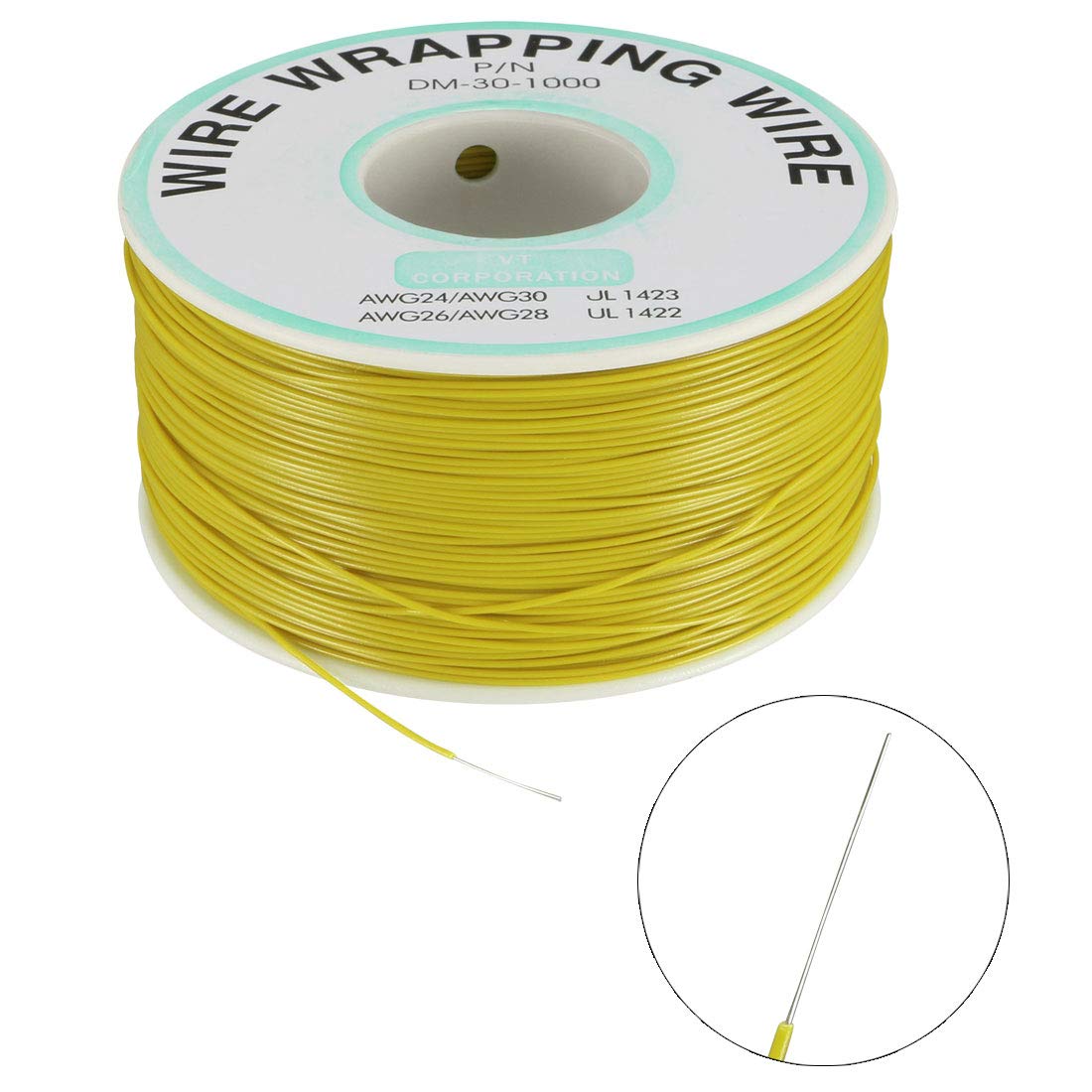 uxcell OK Wire Tin Plated Copper Cord Wire Wrapping P/N DM-30-1000 30 AWG 820ft Length Yellow - Image 2