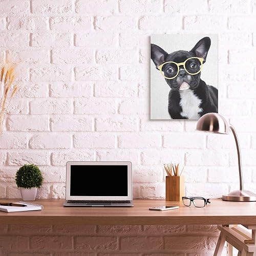 Miniatura 2 de Stupell Industries Sofisticadas gafas de bulldog francés para cachorros y perros, diseñadas por Ziwei Li, arte de pared, 24 x 30 pulgadas, lienzo