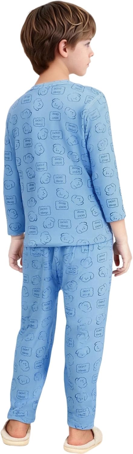 FEESHOW Kids Dralon Thermal Underwear Set Warm Winter Base Layer with Cute Cartoon Animal Print Long Sleeve Top and Pants