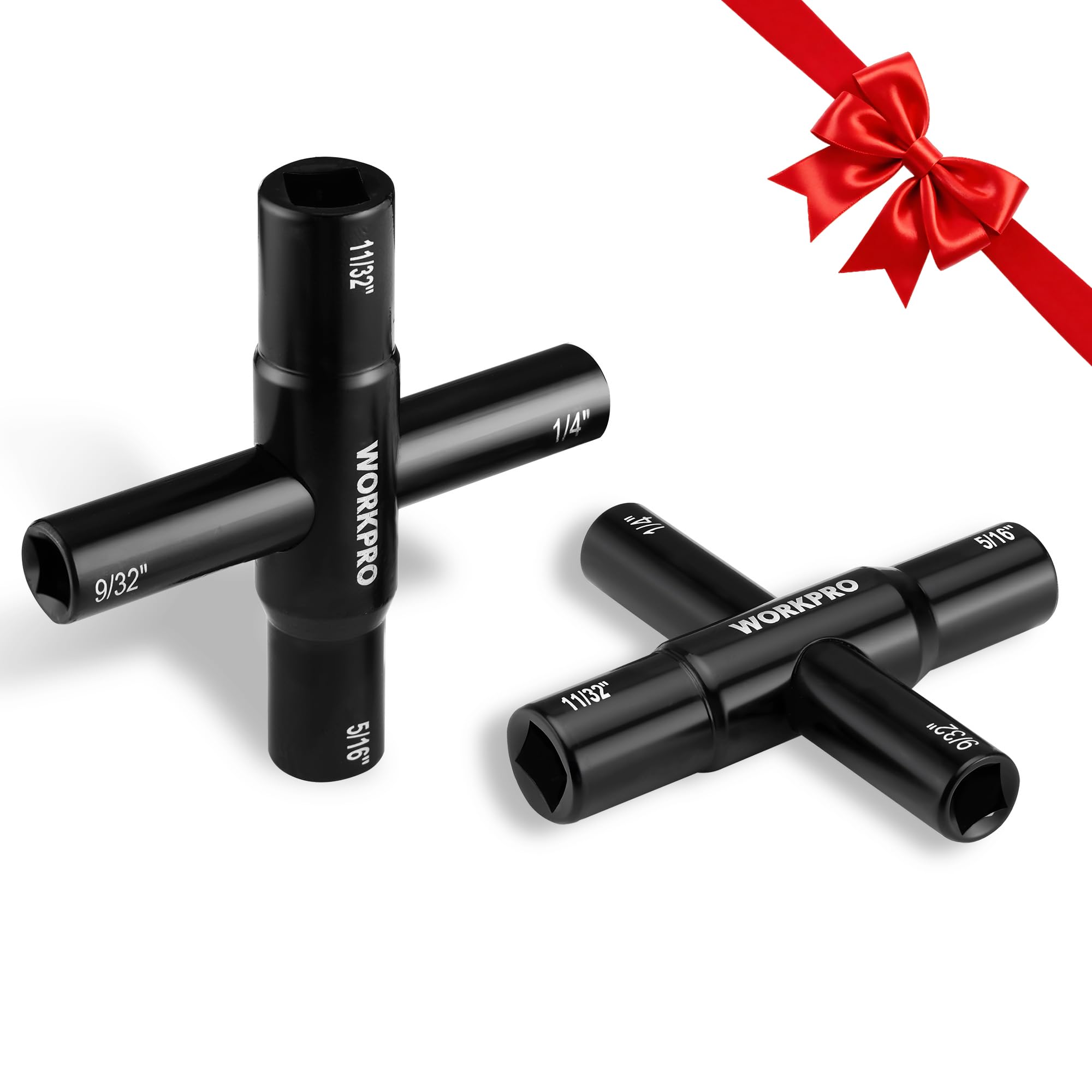 WORKPRO 2PC 4 Way Sillcock Key Set, 40Cr Universal Utility Water Key, 1/4", 9/32", 5/16", 11/32", Multifunctional Heavy-Duty Water Valve Key Tool for