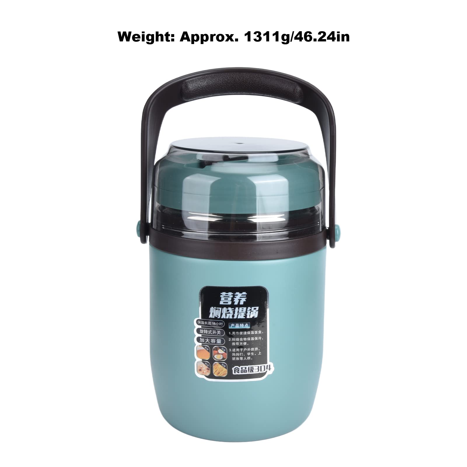 Contenedor de alimentos con aislamiento de acero inoxidable 304, lonchera, termo para comida caliente, lonchera térmica apilable multicapa a prueba de fugas de 2 litros (verde menta)
