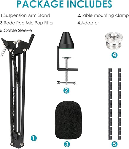 Miniatura 6 de YOUSHARES Rode Podmic Stand con filtro Pop - Brazo de brazo de micrófono con parabrisas de espuma para mejorar la calidad de grabación
