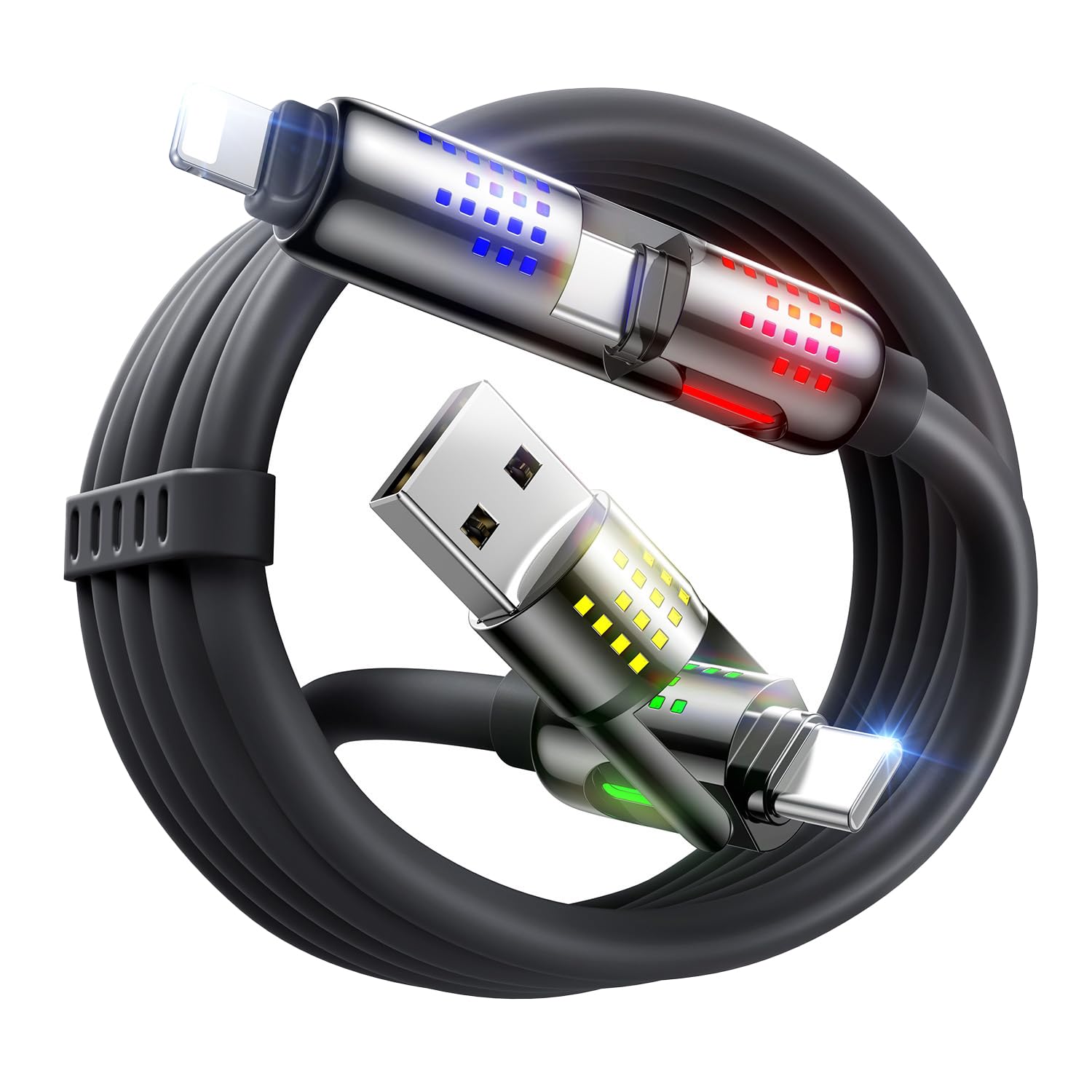 MAGIC JOHN 240W 4 in 1 Multi Ladekabel [1.2M] Schnellladekabel mit E-Mark Chip, Multi USB Kabel für iPhone 17/Pro Max, Air,16,15,14,13,12 Serie, MacBook, iPad, Galaxy, Schwarz