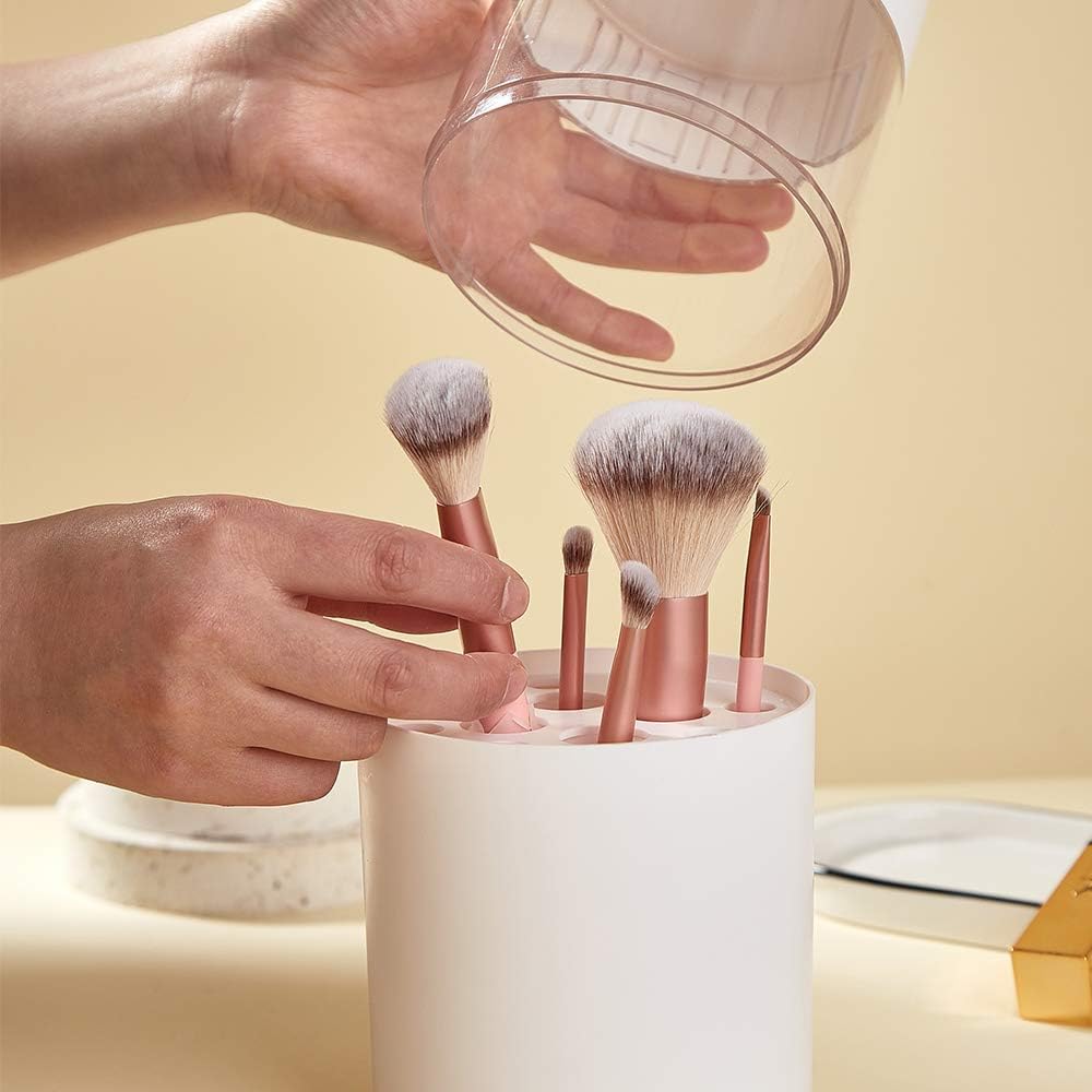 Makeup Brush Holder,Dustproof Blush Brush Storage Box for Travel, Makeup Brushes Dryer Stand Holder (White)