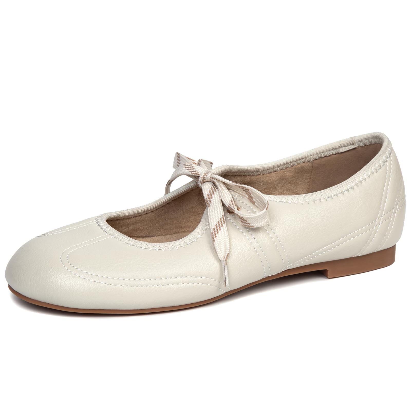 Lace up Ballet Flats for Women Round Toe Slip On Mary Jane Flats Comfortable Strappy Ballerina Shoes