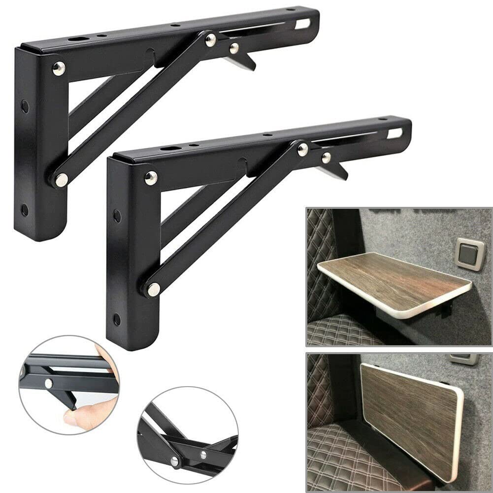 2 pièces Camping-Car Support Pliant Table étagère Camping-Car Caravane Finition Noire Acier Inoxydable Mini Table Pliante Accessoires de Voiture