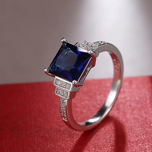 Miniatura 6 de Elegante anillo de compromiso de zafiro cuadrado para mujer, anillo de boda con diamantes de imitación de circonita, anillos de aniversario (azul