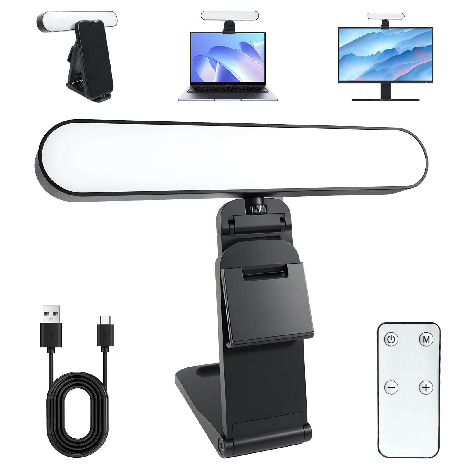 Luce Video Streaming con Telecomando, Illuminazione LED Monitor 3 Temperature Colore & 10 Livelli Luminosità, Luce Video 360° Orientabile per PC, Ufficio, Riunioni Video, USB, Installazione Semplice