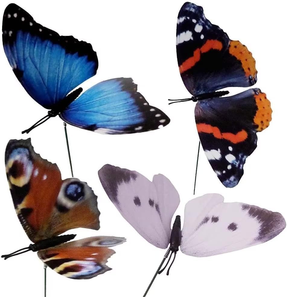 Neel Saanjh 4X Butterflies on Stick, Suitable for Indoor or Outdoor, Easy To Use, Garden Ornaments Multicolour, Vibrant and Exquisite, Colorful Butterfly Design