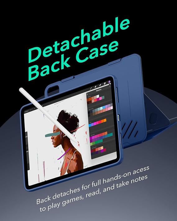 ESR iPad Air 11 inç M4/M3/M2, iPad Air 8/7/6/5/4 (2026/2025/2024/2022/2020) için kılıf, çıkarılabilir manyetik kapaklı döner kılıf, dikey/yatay formatta stand, 9 dik açılı, kaydırma, koyu mavi