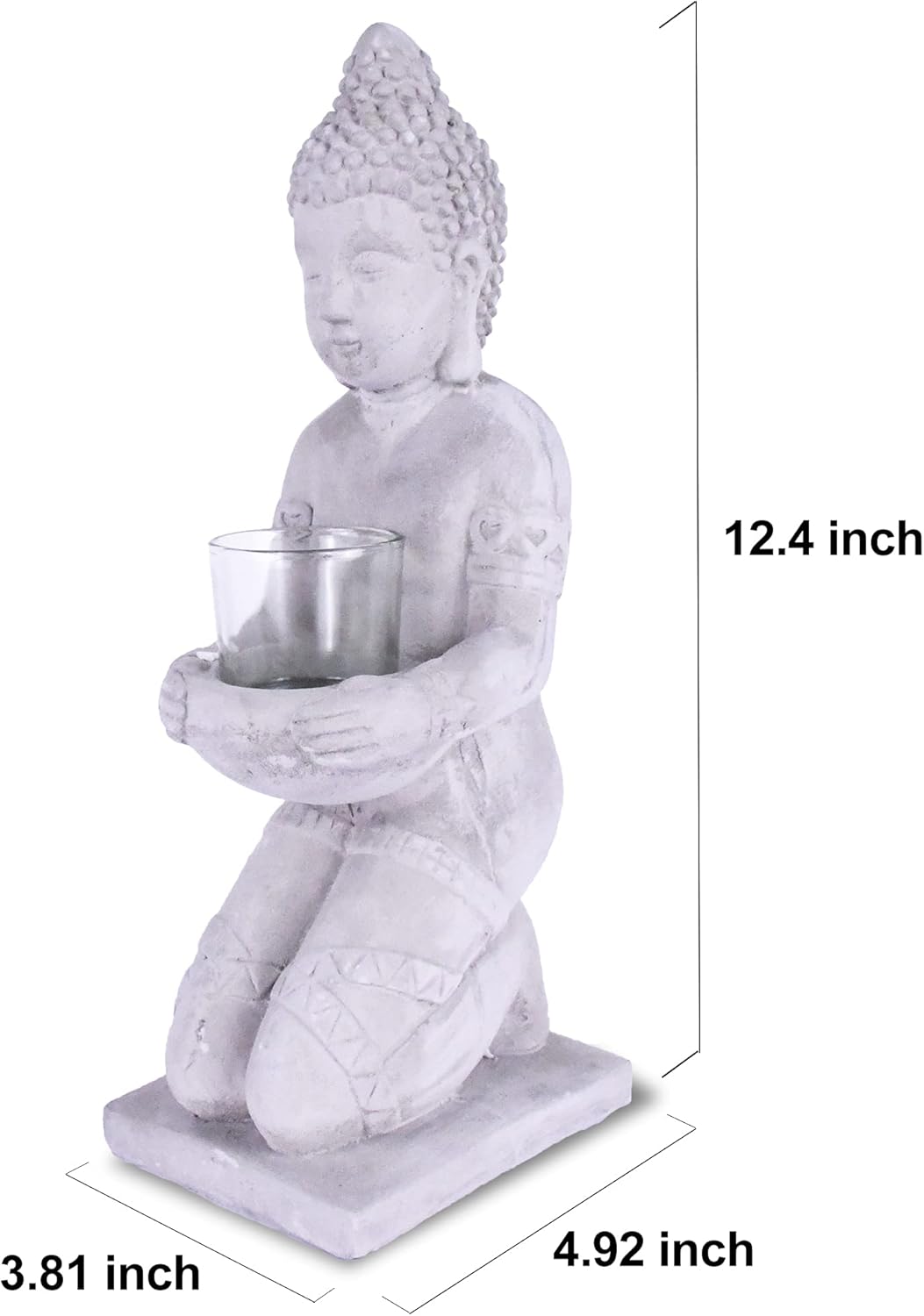 Durx-litecrete Concrete Buddha Statue Decoration Tealight Candle Holder for Home,Garden,Patio with Cup Tea Light（1pc Thai Kneeling Buddha） : Home & Kitchen