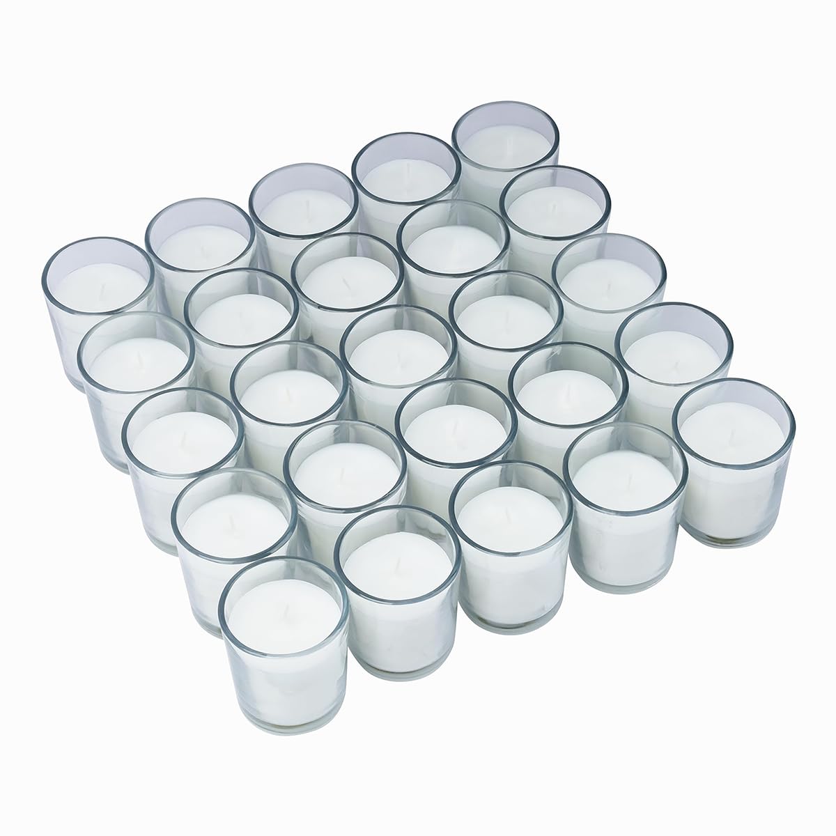 Welburn Veda&Co™ Szklane świece wotywne, 25 sztuk, czas palenia do 15 godzin, 100% w pełni wyrafinowany wosk parafinowy, bezdymny, bezzapachowy, bez kapania, idealne na ślub w spa, urodziny, imprezy,