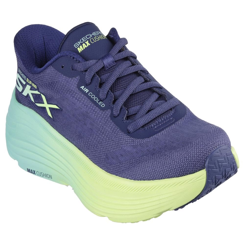 Skechers Women's Navy Blue,Lime Slip-Ins: Max Cushioning Endeavour - Hallandale Sneaker In Navy Blue/Lime, Size 6.5 | Textile/Synthetic, Vegan, Machine Washable