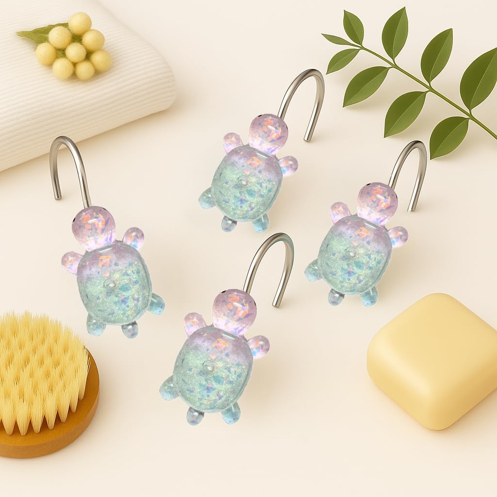 Turtle Shower Curtain Hooks Set of 12, Resin Decorative Bathroom Curtain Hangers, Cute Ocean Sea Turtle Design, Durable and Easy to Install image 5
