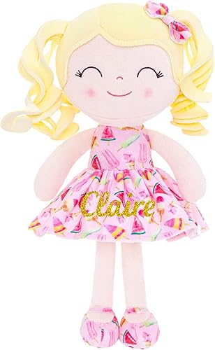Gloveleya Muñeca personalizada con tu nombre Lindo helado rizado de 12 pulgadas, muñeca de felpa suave personalizada para niñas, regalo