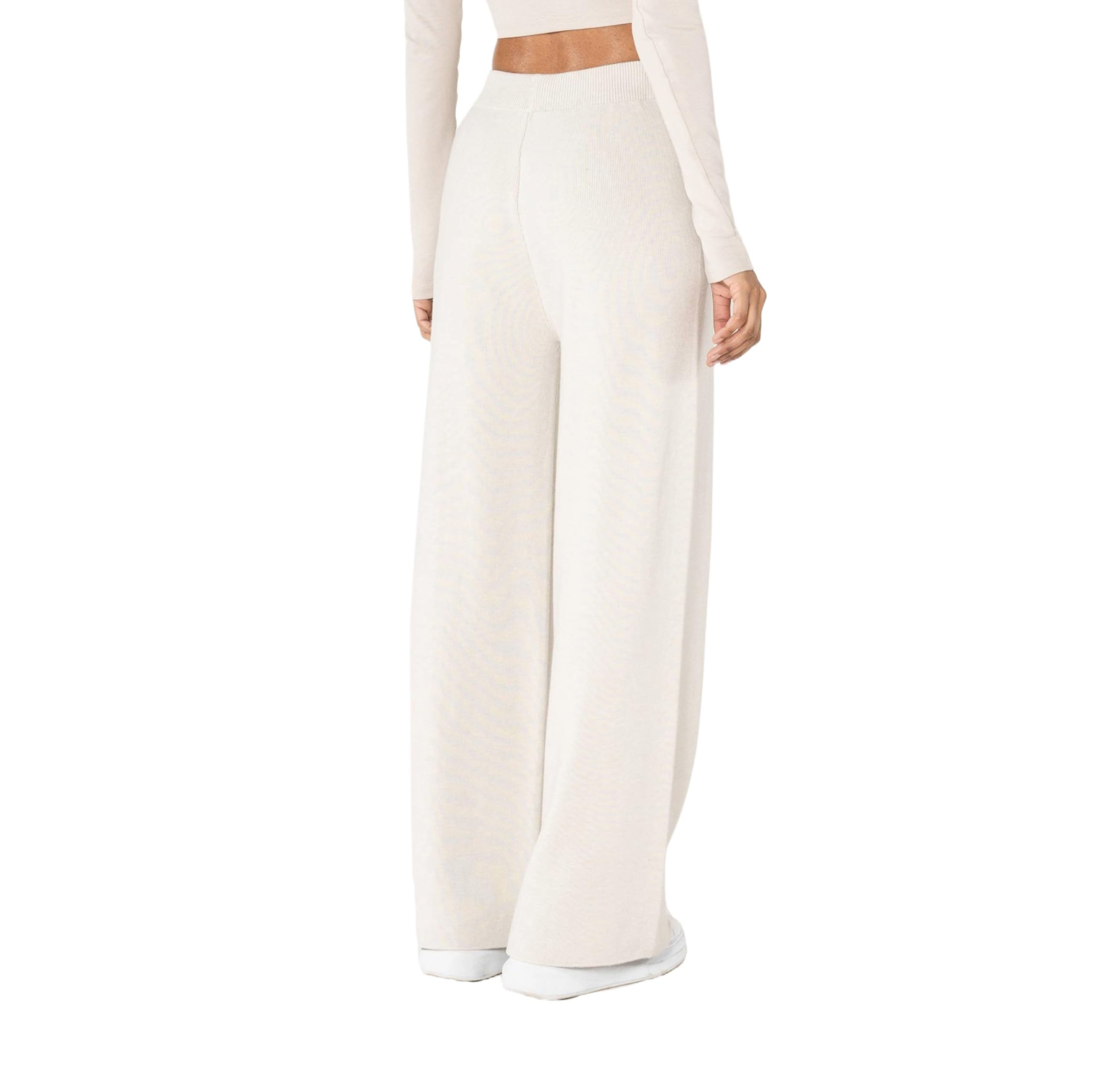 Nina Carter F025 Damen Strickhose – Gestrickte Freizeithosen Bequeme Hose mit Ausgestellter Beinform Elastischem Bund Verstellbarem Kordelzug