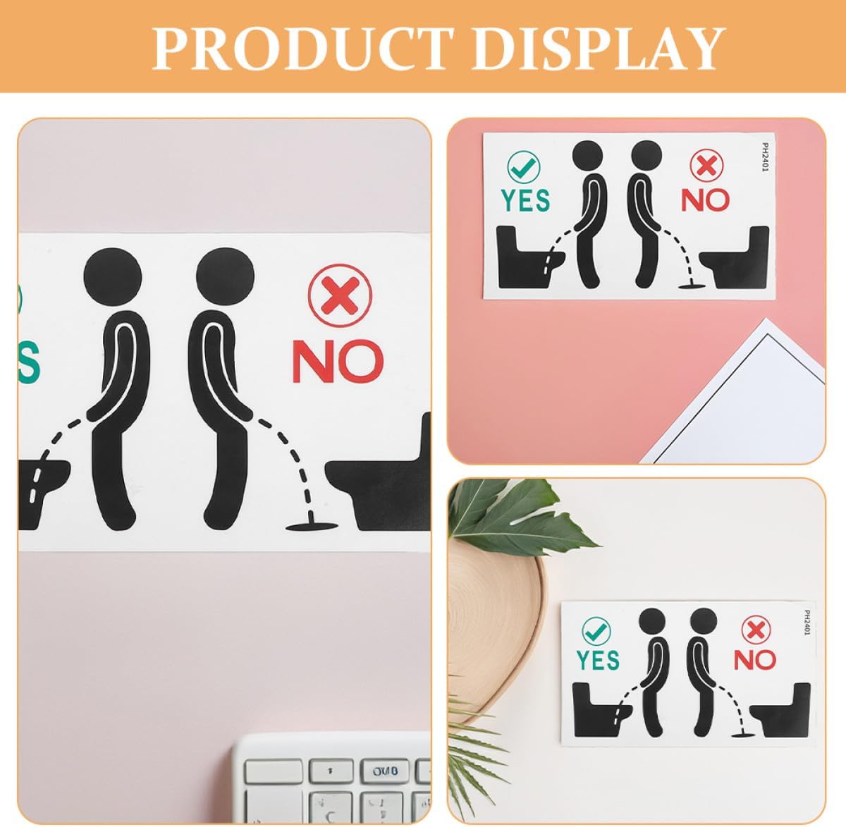 Bathroom Reminder Stickers and Toilet Decals 4Pcs Waterproof Self-Adhesive Vinyl Funny Decorative Stickers for Home Office Public Restrooms