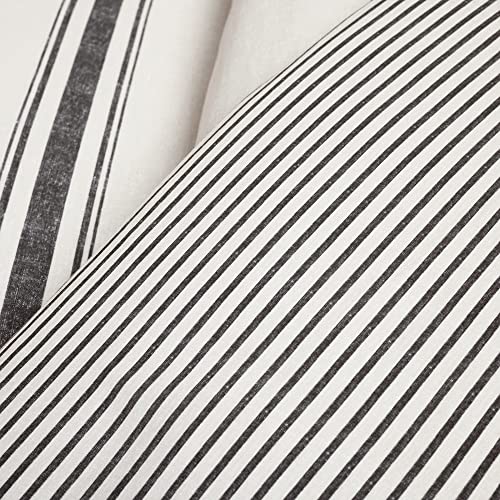 Image of Lush Decor Farmhouse Stripe Reversible Cotton Duvet Cover Twin XL Size 2 Piece Set Black - Twin XL Bedding Set - Striped Duvet Cover - Dorm Essentials