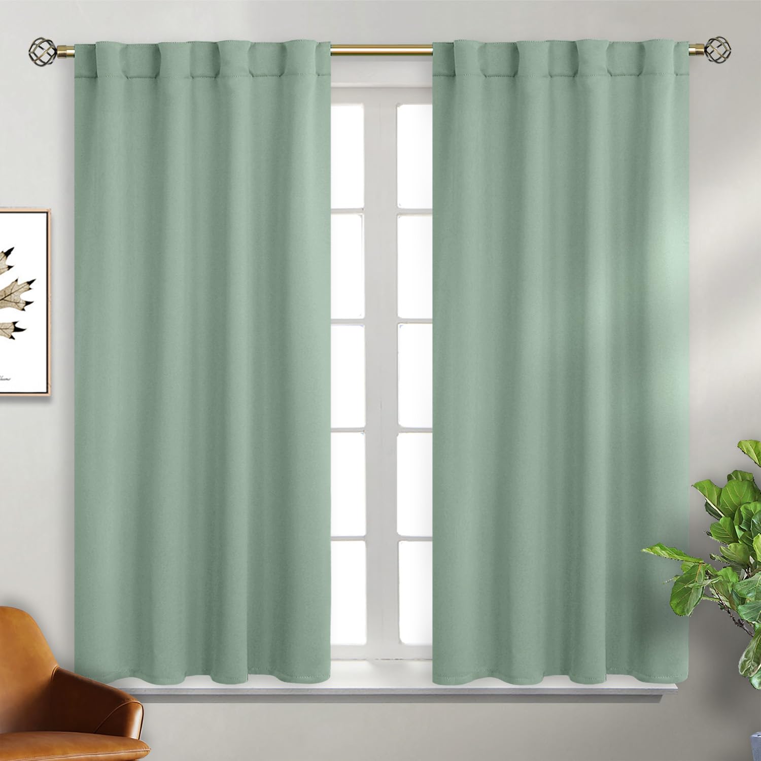 BGment Sage Green Window Curtains for Bedroom - 45 Inch Curtains Rod Pocket and Back Tab Thermal Insulated Blackout Room Darkening Energy Saving Drapes for Living Room, 2 Panels (38 x 45 Inch) — image 1