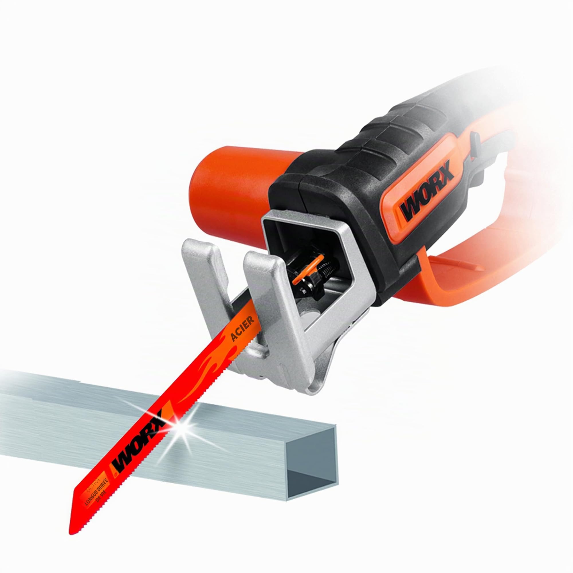 WORX Scie Sabre sans Fil 20V WG894E.9, Jusqu'à 60mm dans le Bois, Course de 16mm, Multimatériaux, Coupe le Bois et l'Acier, Compacte et Légère, Avec 3 Lames, Sans Batterie ni Chargeur
