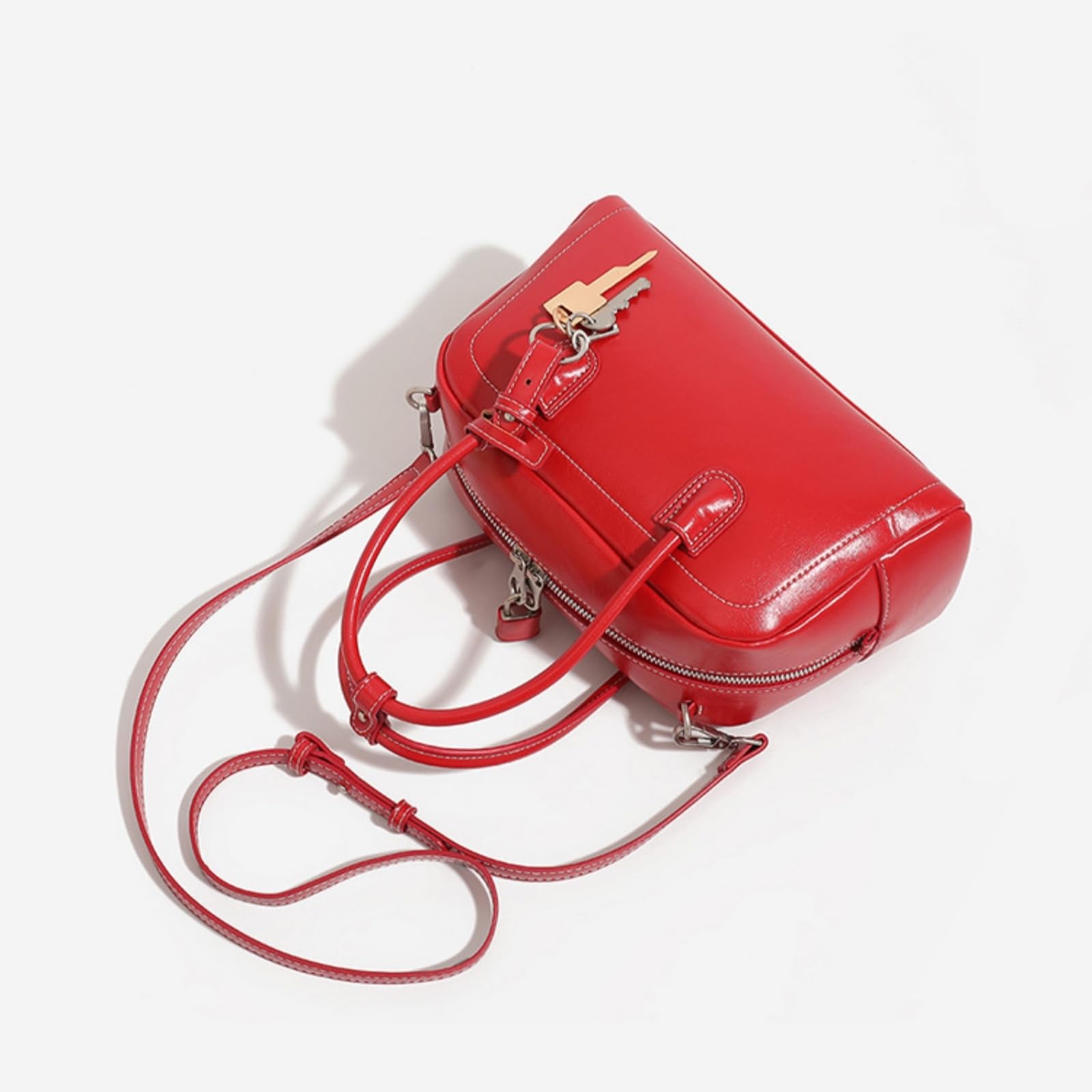 Borsa Donna Donne Boston Borsa, Pu Crossbody A Spalla con Maniglia Superiore per Nozze Festa Lavoro Shopping Viaggio Incontri-Red