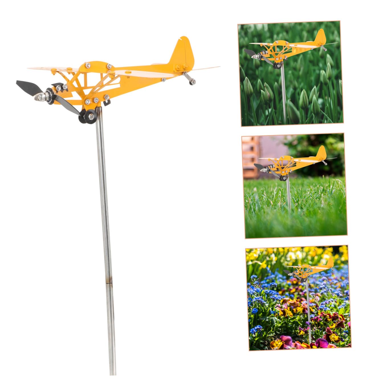 Toyvian 2 Stück Metall Flugzeug Windspinner Garten Dekoration Robuste Windskulptur für Außenbereich für Gartenliebhaber Gelb Wetterbeständig und Langlebig