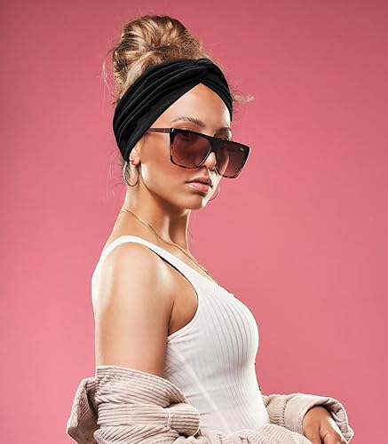 Miniatura 3 de Hjiaruiky 2 diademas de turbante para mujer, bohemias, elásticas, a la moda, de tela anudada, de tela gruesa, para mujeres y niñas, color negro
