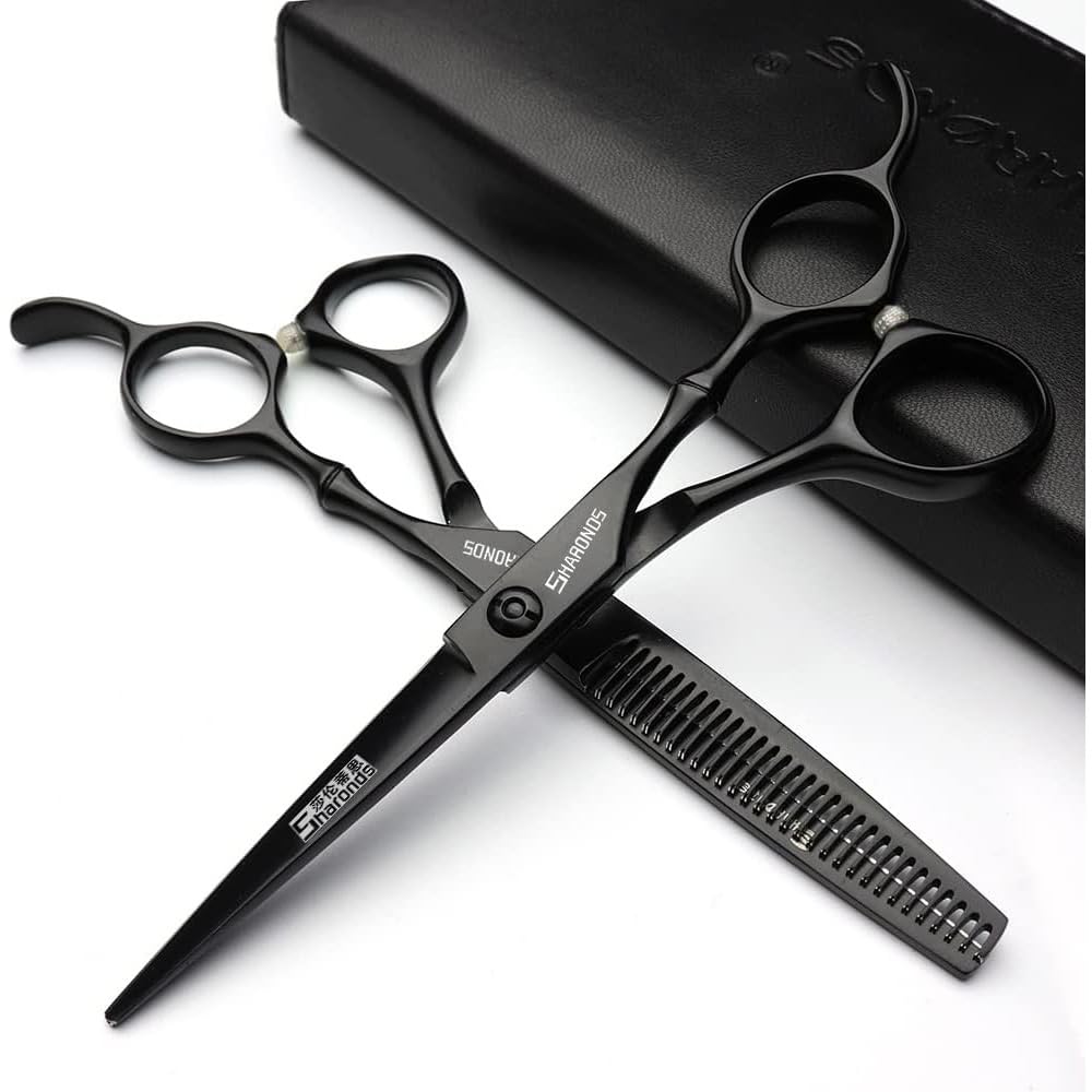 Nero (5,5 pollice o 6 pollice) Forbici per capelli Set Salone Styling Strumenti 440c alta durezza Acciaio inossidabile Forbici da taglio Hair Styling Specialist (6 pollici scissors set)