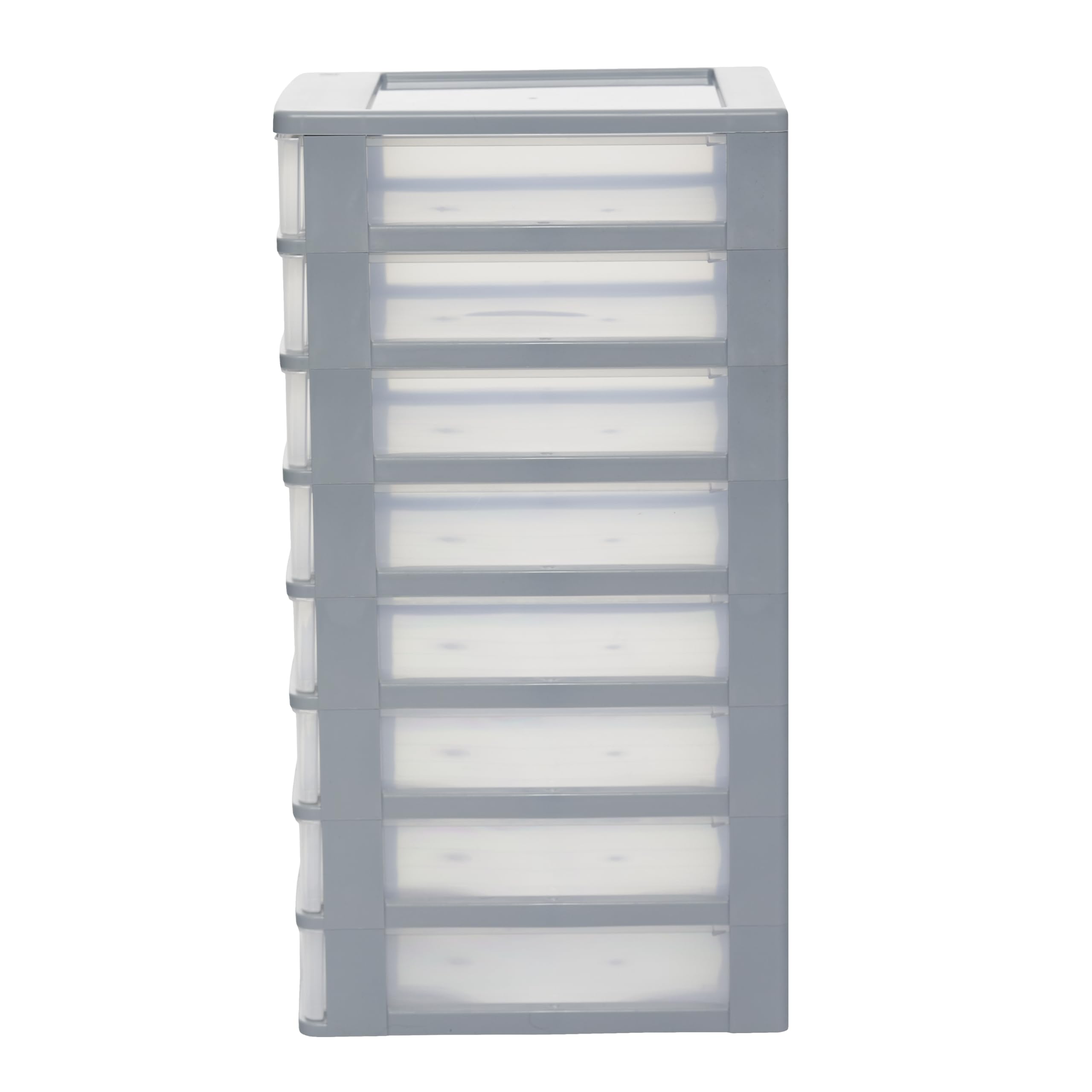 Iris Ohyama Cassettiera in Plastica, Portaoggetti, 8 Cassetti Medi, Grigio, Apertura Facile, Formato A4, A5 e A6, Organizzatore, Per Ufficio, Scuola, Cartoleria, Senza BPA, Contenitore, OCH-2080