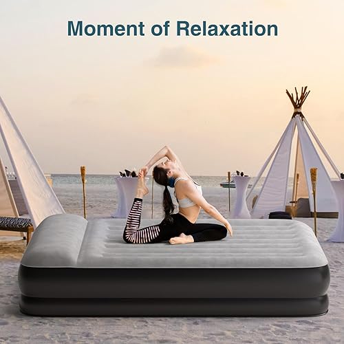 Miniatura 5 de Colchón de aire Queen impermeable y fácil de limpiar, colchón inflable con bomba integrada, colchón inflable duradero con diseño de almohada