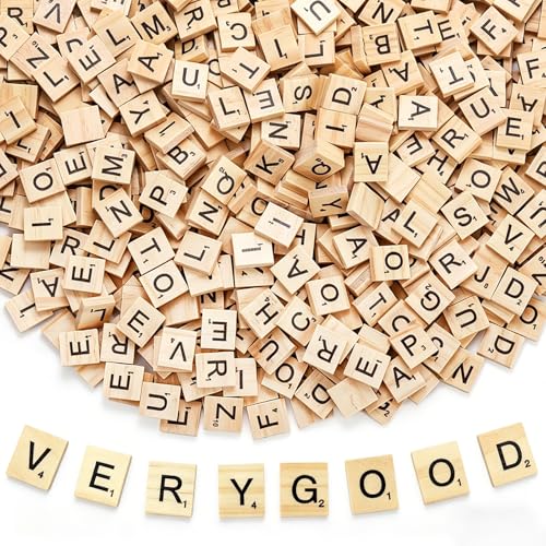 DIYCUT 1000 Pièces Lettres de Scrabble Morceaux Bois, Lettres Majuscules A-Z, Scrabble Classique Morceaux Bois 20x18x4mm, pour Loisirs Créatifs DIY, Jeux De...