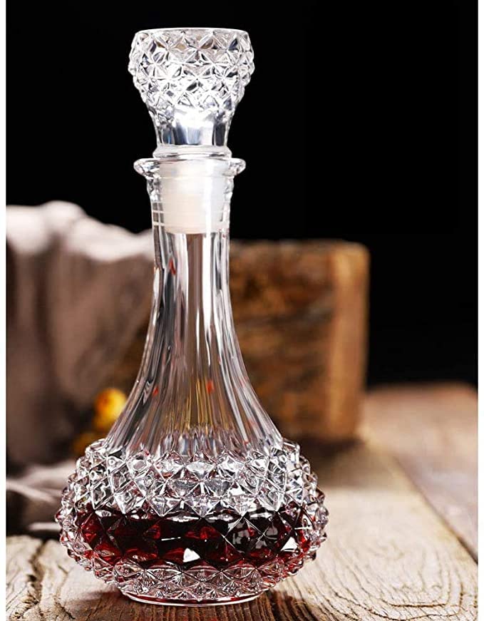 Red-Rubby European Style Square Crystal Clear Decanter & Set of 6 Daimond Cut Glass | Storage Container for Liquor, Whiskey, Rum, Scotch, Wine, Brandy | (Design-3) 3